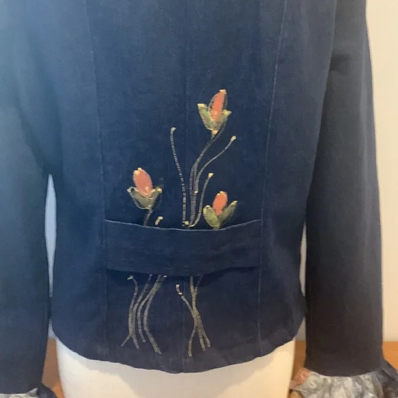 Hand Crafted Floral Embroidered Jean Jacket - Picture 10 of 17